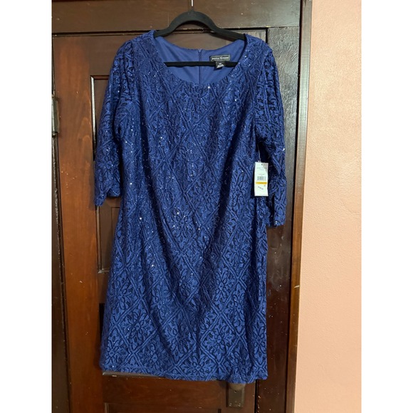 Jessica Howard Dresses & Skirts - Jessica Howard Womens 16W Navy Blue Sequin Lace Sheath Dress JH9W5459 NWT